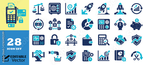 Business finance and investment strategy flat icon bundle.