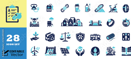 Sustainable energy and eco friendly industry vector icons.