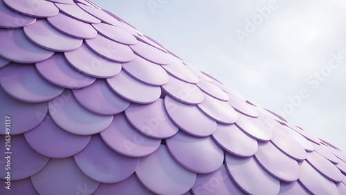 A soft purple, textured surface is formed by overlapping circular scales on a building's exterior.