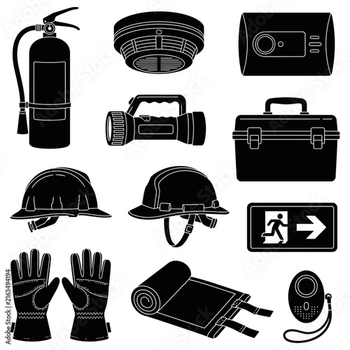 Plakat Flat design safety equipment icons set for workplace protection and emergency preparedness vector illustration