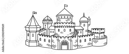 Картината върху платно Medieval Castle Line Art Illustration Isolated