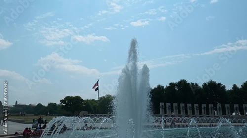 Travel and Landmarks: Close Up View of Water Jets in Rainbow Pool Fountain at National World War II Memorial in Washington DC