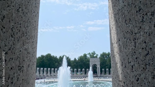 Travel and Landmarks: Close Up View of Water Jets in Rainbow Pool Fountain at National World War II Memorial in Washington DC
