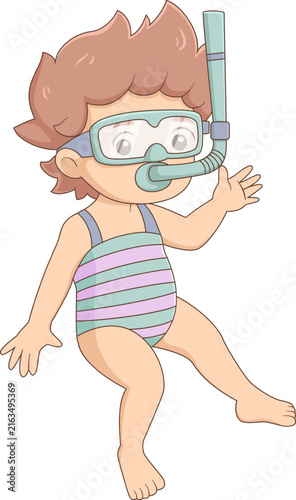 Cute child snorkeling underwater cartoon character summer vacation illustration swimming fun