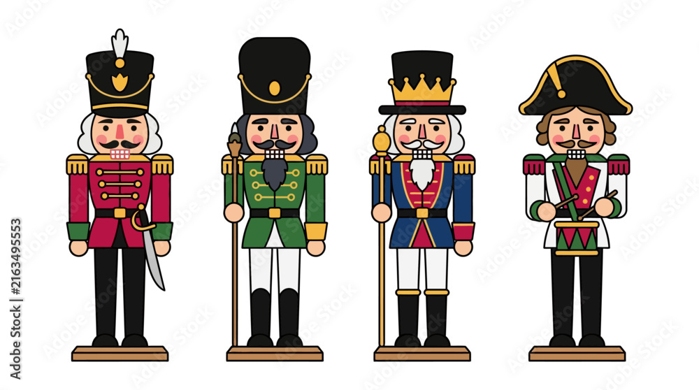 Fototapeta premium Nutcracker Soldiers Set Flat Vector Christmas Illustration