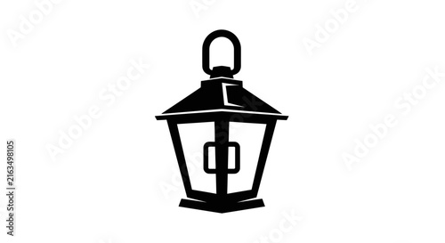 Vintage Old Fashioned Lantern Icon Silhouette. Classic Traditional Hanging Lamp Symbol. Retro Outdoor Light Fixture Graphic Design Element.