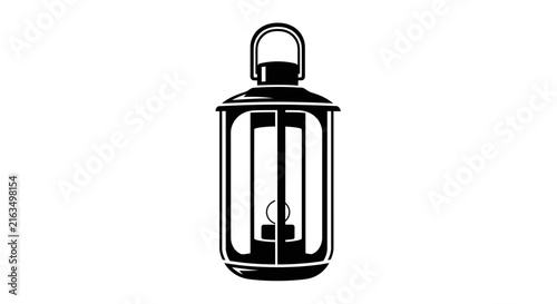 Vintage lantern black and white illustration. Old antique lamp with handle, retro graphic icon for light and guidance.