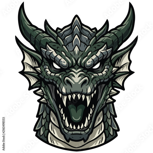 Angry Green Dragon Head Mascot Vector Illustration Logo Isolated on White