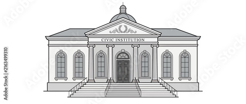 Government Building Facade with Columns and Dome