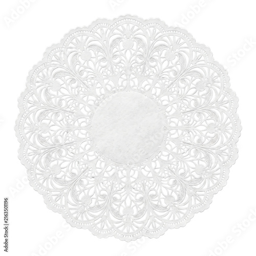 Photography Delicate white paper doily with intricate floral lace pattern isolated on transp