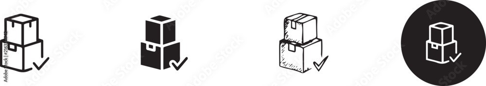 Fototapeta premium Set of four different styles of stacked boxes icons, individual icon set