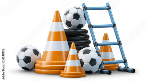 Soccer training gear including cones balls and agility ladder designed for enhancing skill development