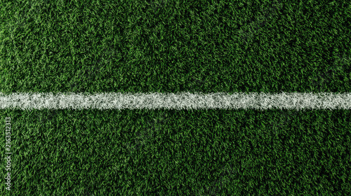 Detailed view of vibrant green synthetic grass field featuring a clear white line for various sports activities