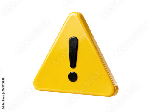 Yellow warning triangle sign with black exclamation mark as PNG isolated on transparent background