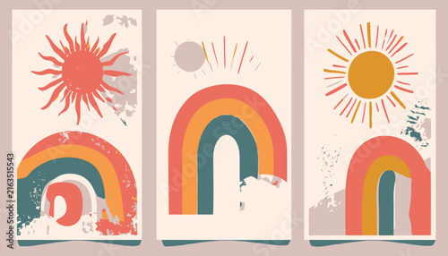 Colorful Rainbow Illustrations with Sun.