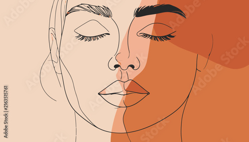 Diverse Women Faces Line Art Portrait.