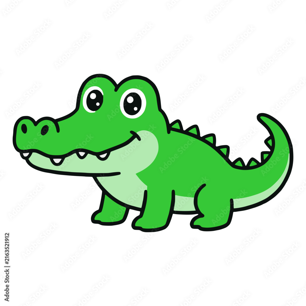 Obraz premium cartoon cute alligator crocodile wild animal nature fauna flat color vector illustration template design
