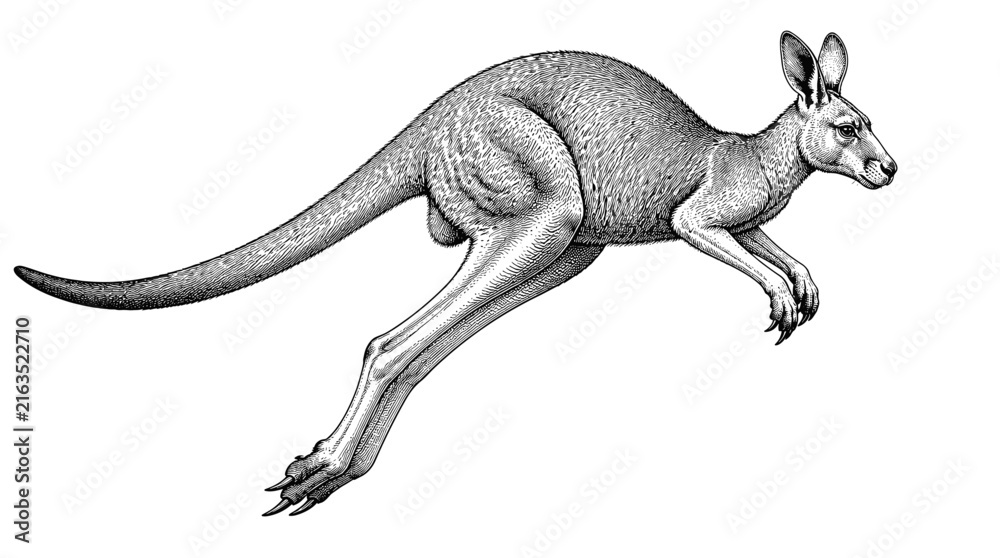 Fototapeta premium Dynamic Kangaroo In Mid Jump Illustration.
