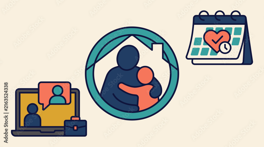 Fototapeta premium Work Life Balance and Remote Work Family Icons