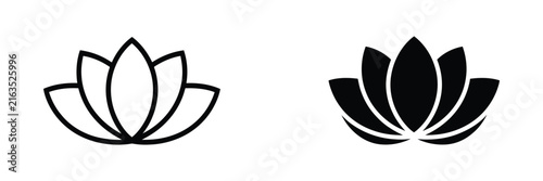 Lotus Flower Icon Flat Linear Vector Illustration with Editable Stroke for Spa Branding, Wellness Logos, Websites, Mobile Apps, and Beauty Design