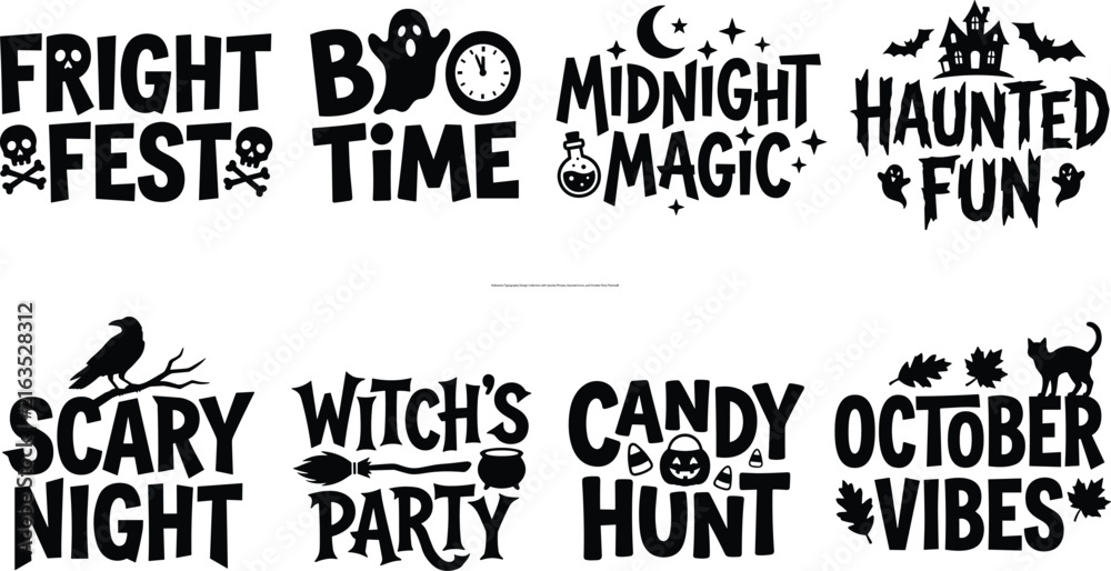Obraz premium Halloween Typography Design Collection with Spooky Phrases, Haunted Icons, and October Party Themes