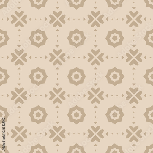 Seamless geometric beige pattern with floral motifs for backgrounds