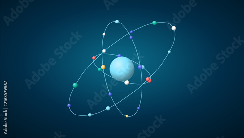 Bild auf Leinwand 3d render of an abstract atom model with a central nucleus and orbiting particle