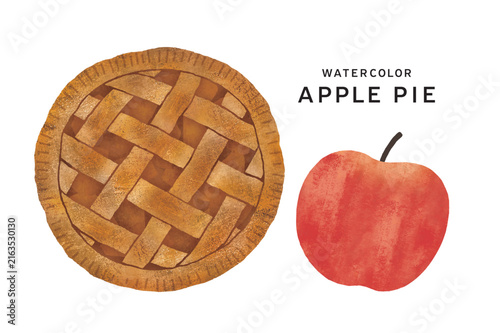 アップルパイとリンゴ水彩画