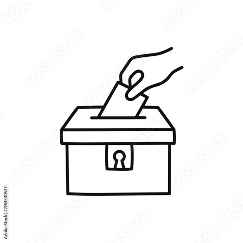 Fotografie Hand dropping a ballot paper into a voting box, simple line drawing illustration