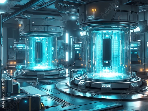 Futuristic Science Laboratory with Energy Reactors and High-Tech Equipment