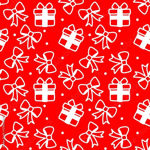 Seamless red and white gift box and bow pattern background