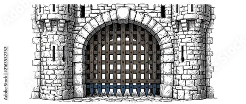 Obraz na płótnie Medieval Castle Gatehouse with Portcullis and Spike Trap