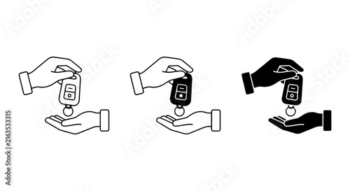Handing Over Car Keys, Transaction Icons, Ownership Transfer, Key Exchange Vector Set