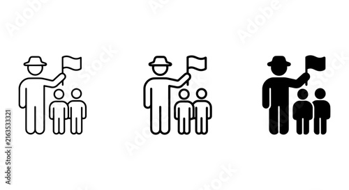 Leadership Icons, Teamwork Symbols, Group Guidance Vector Set, Business Strategy Concepts