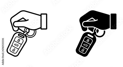 Hand Holding Car Key Fob, Ownership Concept, Modern Vehicle Access, Icon Set