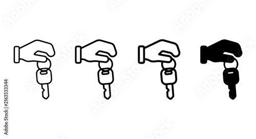 Hand Holding Car Key Icons, Set of 4 Vector Graphics, Unlock and Access Symbols