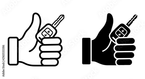 Car Key Thumbs Up Icon, Automotive Approval Symbol, Vehicle Ownership Concept, Vector Set