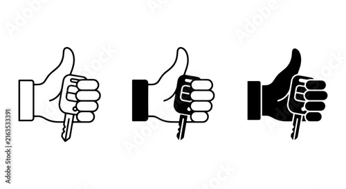 Thumbs Up Hand Holding Car Key Vector Icons, Approval Gesture, Success Symbol, Modern Flat Design