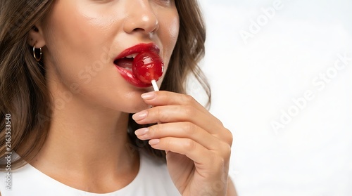 Woman with Lollipop and Copy Space
