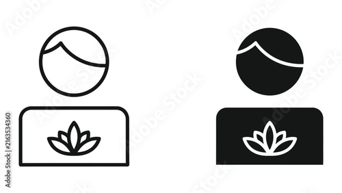 Person profile with lotus flower icon set for wellness and meditation apps in vector style