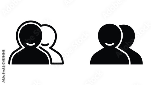 Happy people team icon set in outline and solid design for social connection and community