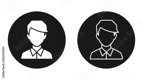 Male worker avatar icon set in round frame with solid and outline design for professional profiles