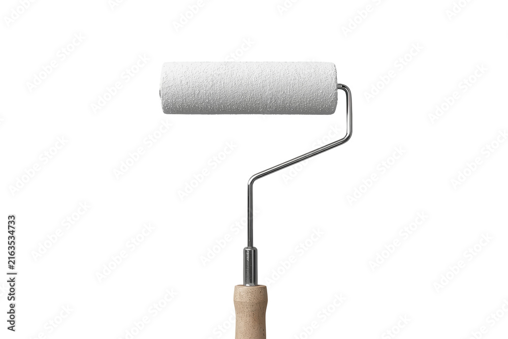 Obraz premium White paint roller with curved metal arm and wooden handle