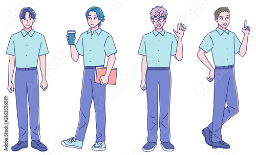 元気なアニメ調の男子生徒　半袖制服　全身