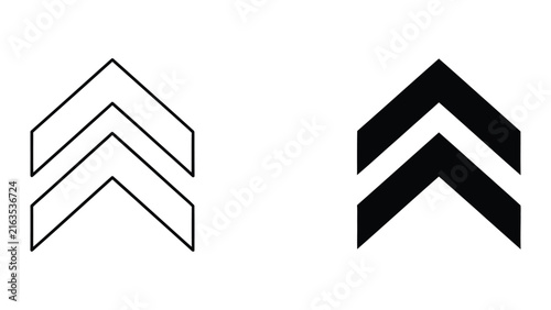 Chevron arrow indicator vector sign showing upward direction in clean outline and bold solid black styles