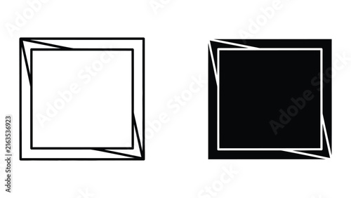 Abstract square frame geometric border design with outline and solid black silhouette vector elements
