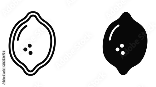 Lemon fruit icon set with outline and solid black silhouette style for healthy food and juice design