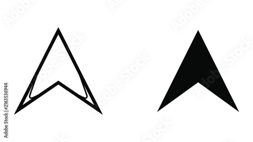 Minimalist upward pointing arrow icon set in outline and solid black silhouette for web navigation