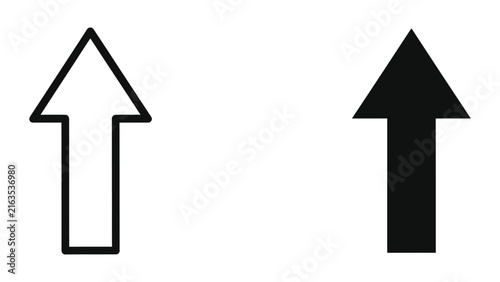 Upward pointing arrow vector illustration in outline and solid black filled styles for ui navigation