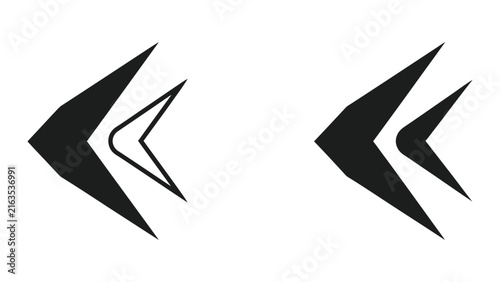 Double chevron arrow icon vector illustration in outline and solid black filled styles for directions